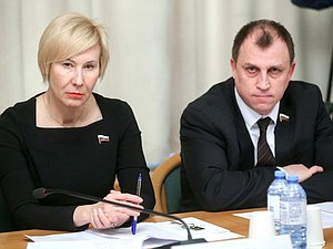 Члены Комитета по труду, социальной политике и делам ветеранов Ольга Павлова и Сергей Вострецов