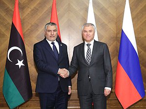 Chairman of the State Duma Vyacheslav Volodin and Chairman of the High Council of State of Libya Mohammed Takala