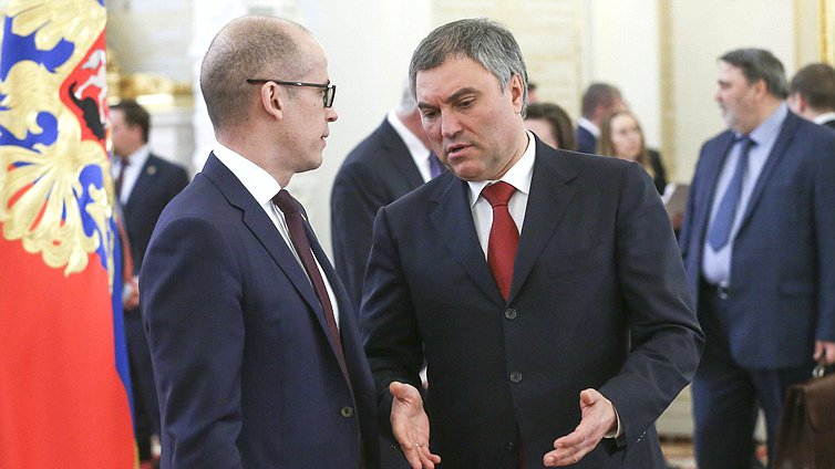 Председатель Государственной Думы Вячеслав Володин и губернатор Удмуртской Республики Александр Бречалов (справа налево)