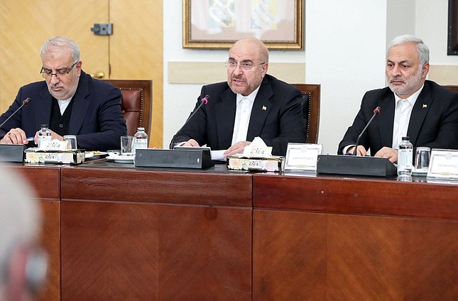 Председатель Собрания Исламского Совета Исламской Республики Иран Мохаммад Багер Галибаф (в центре)
